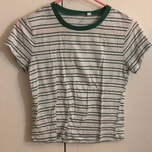 green and white striped tee